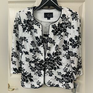 Alex Evenings Black/White 2-piece Jacket and Sleeveless Top with silver sequins